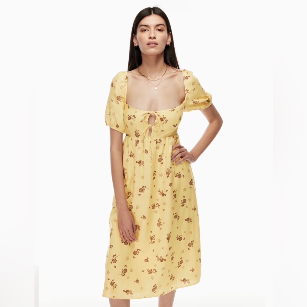 Aritzia Wilfred Rowena Linen Yellow Summer Vacation Boho Dress Cotagecore Sz 2 - Picture 3 of 13